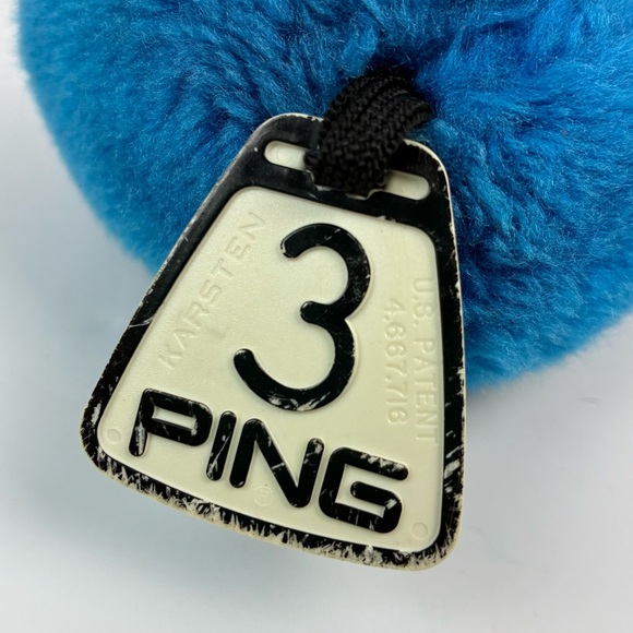 PING vintage blue fuzzy fur plushie golf club headcover # 3 wood tag - Picture 5 of 6